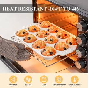 MUYULINS Factory Beige 12-Cup LFGB Non-Stick BPA Free Metal Reinforced Frame <b>Silicone</b> Cupcake Pan Muffin Tray <b>Baking</b> Mold - Product Image 3