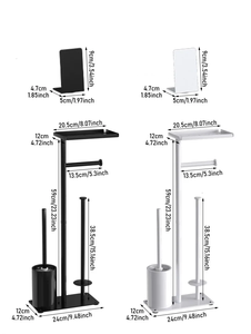 <span class=keywords><strong>Porte</strong></span>-<span class=keywords><strong>papier</strong></span> moderne noir sur pied <span class=keywords><strong>avec</strong></span> <span class=keywords><strong>support</strong></span> magnétique pour téléphone, rangement pour 3 rouleaux, étagère latérale et <span class=keywords><strong>porte</strong></span>-brosse de <span class=keywords><strong>toilette</strong></span> - Product Image 1