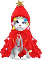 Cape pour animaux de compagnie avec chapeau avec étoile et pompons Chiot Cape Vêtements Fête Fournitures pour animaux de compagnie Accessoires pour petits chiens chats Pet Santa Present