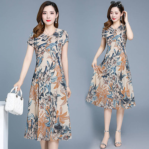 Floral Print Midi Dress O-Neck Natural Waist Polyester Casual Daily Wear For Middle Aged Women Plus Size - Product Image 2