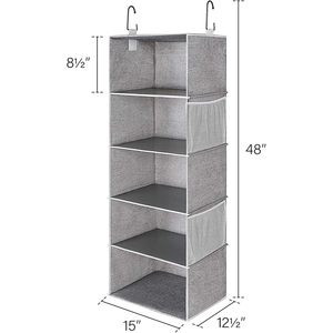 Organiseur de placard suspendu à 5 étagères avec poches latérales pour vêtements et accessoires - Product Image 3