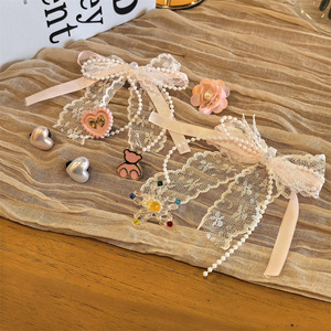 Olian Pink Pearl Lace Bow Shoe Laces Charms para zapatillas <span class=keywords><strong>de</strong></span> deporte Decoraciones Flower Bear Love Shoe Charm Hebilla - Product Image 3