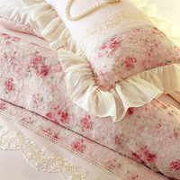 Ensemble de literie en coton lavé style princesse française, 4 pièces, broderie en dentelle, housse de couette à volants, ensemble de draps