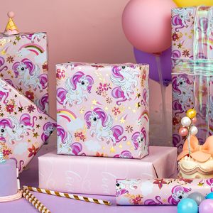 Unicorn Wrapping Paper Roll 17 In X 16.5 Ft <b>Pink</b> Rainbow Gift <b>Wrap</b> For Birthday Baby Shower Bridal Shower Wedding - Product Image 4