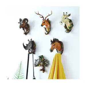 Retro Resin Animal Head Art Wall Hangers Clothes Hat Bag Key Hanging Hooks