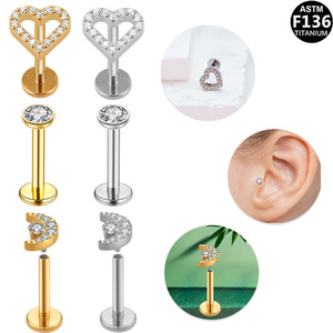 Clous en alliage de titane en forme de cœur avec zircon pour piercing d'oreille, de lèvre ou de nez, bijoux G23 - Product Image 4