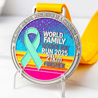 Médaille de course sportive pour la santé mentale, médaille ronde frappée à la presse avec ruban de sensibilisation turquoise et texte motivant pour trophée de finisseur de marathon