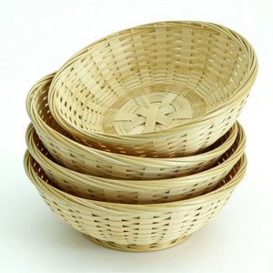 Panier en bambou tressé à la main, bol de rangement rond pour fruits et légumes, utilisation en cuisine, couleur naturelle - Product Image 1