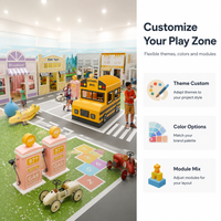 Équipement de terrain de jeux intérieur pour enfants, thème Bus scolaire et Rue des Métiers, avec aménagement multi-zones FEC pour Centre de Divertissement Familial