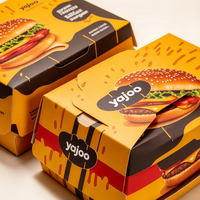 Boîte à hamburger personnalisée avec logo imprimé, vente en gros, boîte à hamburger jetable en papier pour emballage de restauration rapide