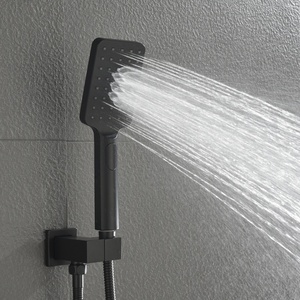 Système de douche <span class=keywords><strong>noir</strong></span> mat avec vanne carrée encastrée, support mural carré, pommeau de pluie carré, double sortie et douchette à main carrée avec flexible - Product Image 5