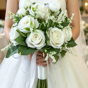Fleur artificielle blanche <span class=keywords><strong>pour</strong></span> mariage, bouquet de mariée, <span class=keywords><strong>d</strong></span>écoration de mariage, fleur <span class=keywords><strong>pour</strong></span> demoiselles <span class=keywords><strong>d</strong></span>'<span class=keywords><strong>honneur</strong></span> et enfant <span class=keywords><strong>d</strong></span>'<span class=keywords><strong>honneur</strong></span> - Product Image 1