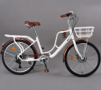 Vélo de ville rétro pour femme 26 pouces, cadre en acier carbone, freins à disque mécaniques, vélo de banlieue pour adulte avec panier avant et arrière