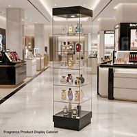 Vitrine en verre trempé sans cadre à vision complète, avec éclairage LED, verrouillable, taille personnalisée, pour bijouterie, cosmétiques, magasin de détail, centre commercial