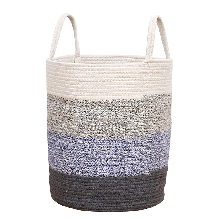 Home Decoration Cotton Rope Woven Basket Bathroom Clothes Laundry Storage Collapsible Laundry Basket