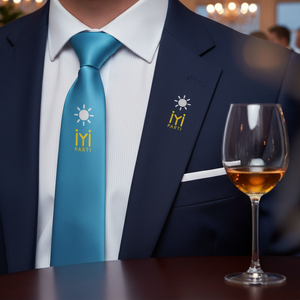 Corbata italiana con logotipo de fiesta IYI Amarillo Blanco Turquesa - Product Image 3