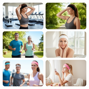 4 fasce per capelli sportive elastiche da donna, nere, grigie, bianche, rosa, in cotone, comode e impermeabili, per allenamenti in palestra, uso quotidiano - Product Image 2