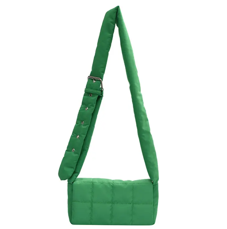 Winter Fashion Design Rhomboids Green Versatile Quilted Comfortable Puffer Purse Custom Trendy Cotton Padded Women Crossbody Bag