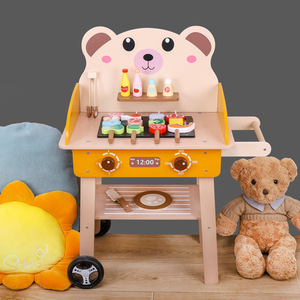 Juego de juguete para parrilla de barbacoa de madera para niños con pinchos y carrito para juego de simulación interactivo, diversión de cocina y juego de rol educativo - Product Image 2