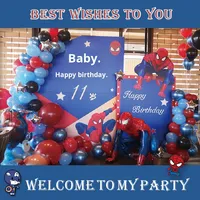Set Dekorasi Ulang Tahun Anak Tema Superhero Kartun Papan KT Dengan Balon Latar Belakang Karakter Pahlawan untuk Bayi Ulang Tahun Pertama