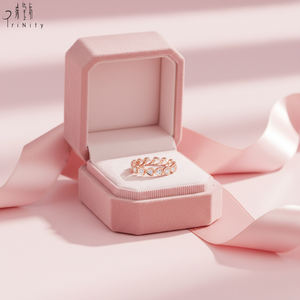 Anillo Apilable de Oro Rosa de 18K con Diseño de Corazón Hueco de Media Eternidad, Anillo de Diamantes Naturales Reales, Regalo de Cumpleaños para Chicas - Product Image 5