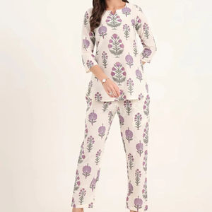 Conjunto de Pijama de Algodón Floral Más Vendido, Ropa de Dormir con Estampado a Mano, Ropa de Dormir para Mujer, Color Sólido, Precio al por Mayor Disponible - Product Image 1