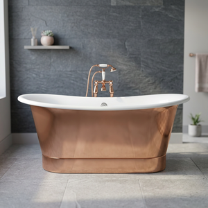 Baignoire autoportante ovale en cuivre martelé avec jupe décorative pour salle de bain - Indian Home Crafts - Product Image 3