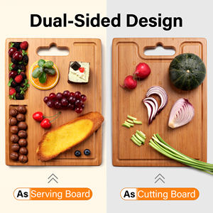 Tabla de cortar de madera de bambú grande, tabla de charcutería de queso de cocina rectangular, 2 compartimentos integrados, ranuras de jugo, bloque de carnicero - Product Image 3