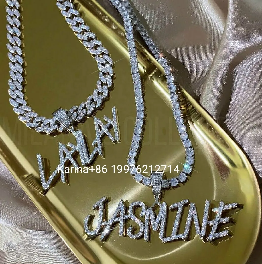 Hiphop Jewelry Custom Name Necklace Personalized Alphabet Pendant Chain Link Cuban Necklace