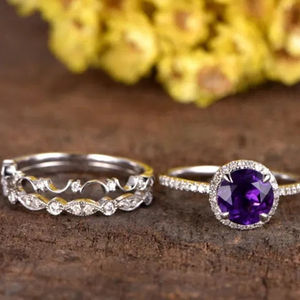 Wholesale 925 <b>Sterling</b> <b>Silver</b> Jewelry Round Cut Dainty <b>Ring</b> Amethyst <b>Ring</b> <b>Sets</b> - Product Image 1