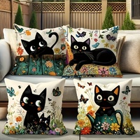 Housses de coussin Kongyu Home Textiles motif chat noir mignon, lot de 4, motif floral de jardin, pour les amoureux des animaux, décoration de canapé