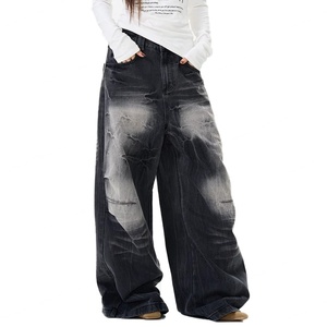 Pantalones Vaqueros Anchos de Moda al por Mayor con Efecto Lavado Relámpago para Hombre, Estilo Retro Urbano, Jeans Oversize para Hombre - Product Image 5
