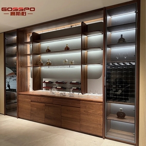 Mueble de Madera de Roble Macizo Personalizado de Fábrica, Mueble Moderno para Sala de Estar, Vinoteca Americana de Lujo, Vinoteca Integrada, Estante para Botellas de Vino Dorado - Product Image 5