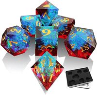 Ensemble de 7 dés polyédriques faits à la main en pierre de sang, avec logo personnalisé, pour jeux de rôle (Dungeons and Dragons), dés en pierres précieuses, dés en pierre de sang, dés de jeu