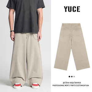 Usine de vêtements personnalisés YUCE, jeans en <span class=keywords><strong>denim</strong></span> kaki épais, vintage, délavés, streetwear, jeans décontractés pour hommes - Product Image 2