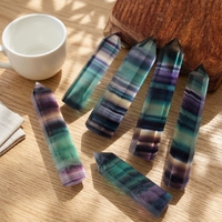 Tour hexagonale en fluorite à pointe unique, baguette transparente naturelle multicolore, pierre précieuse polie pour la décoration de la maison, du bureau ou du bureau à domicile