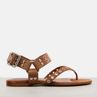 Sandales plates en cuir verni marron, style post-apocalyptique, pour femme, à entre-doigts, chaussures de plage et de villégiature, respirantes pour l'été