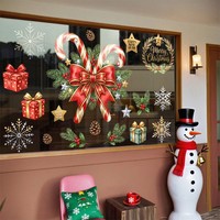Nouveaux autocollants de Noël pour fenêtres, motifs canne à sucre, nœud, flocon de neige, étoile, en PVC réutilisable et amovible, pour portes vitrées, décorations de Noël et de fêtes