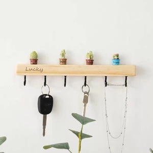 Solid Wood Key Hook <b>Shelf</b> <b>Wall</b> <b>Mounted</b> Rectangle Minimalist Entryway Organizer Multipurpose Decorative Rack - Product Image 2