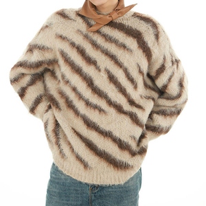 Custom Design Zebra Stripe addensato morbido girocollo Mohair uomo <span class=keywords><strong>maglione</strong></span> Jacquard Mohair <span class=keywords><strong>maglione</strong></span> uomo - Product Image 1