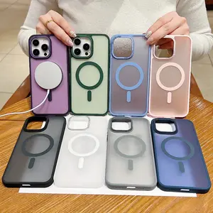 magnetic skin friendly Silicone edges hard pc back Slim Translucent Matte Case For iPhone 15 14 13 12 Pro Max For Samsung S24