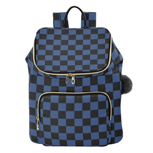 Nuevo Producto, Mochila Deportiva Personalizada Azul a Cuadros, Cierre de Cremallera, Diseño con Patrón de Personajes - Product Image 1