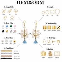 Anting-anting Rumbai Mutiara Kuningan Lapis Emas 18K, Rangkaian Mutiara Berbentuk Nasi, Pengait Ikan, Biru Hijau Oranye Hitam, Perhiasan Boho Wanita