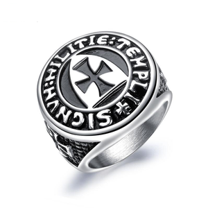 Punk Biker Style Edelstahl Kreuz Schmuck Männer Schild Fingerring Ritter Templer Kreuzritter Templi Signvm Militie Ring Für Männer - Product Image 1