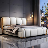 Cama Moderna de Alta Gama con Almacenamiento, Estilo Minimalista, Cuero, 1.8M, Base de Cama King Size, Popular Juego de Cama con Estructura de Madera Italiana de Lujo