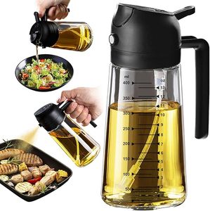 Pulvérisateur d'huile d'olive en verre de 16 oz/470 ml avec poignée, style américain fait à la main, autocollants de cuisine, distributeur d'huile 2 en 1, gadgets de cuisine, qualité alimentaire - Product Image 1