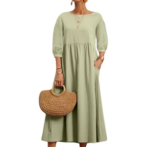 <span class=keywords><strong>Robe</strong></span> décontractée ample en coton et lin à manches longues et manches lanternes coupe trapèze anti-rides pour femme – Collection Printemps 2026 - Product Image 5
