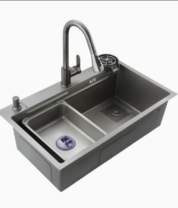 Évier de cuisine en acier inoxydable à cuve unique gris - Product Image 3