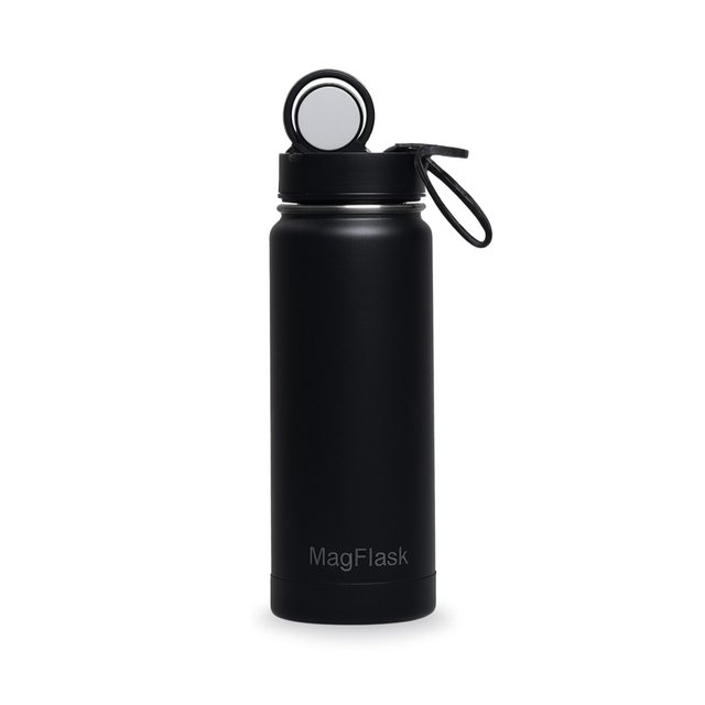 MagFlask Cylindrical Vacuum Insulated Stainless Steel Water Bottle 32 Oz Sport Magnetic Phone Mount Portable Travel Business