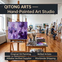 Peinture à l'huile peinte à la main, abstraite violette, à la spatule, sur toile, art mural, pour hôtel, vente en gros, galerie, taille personnalisable
